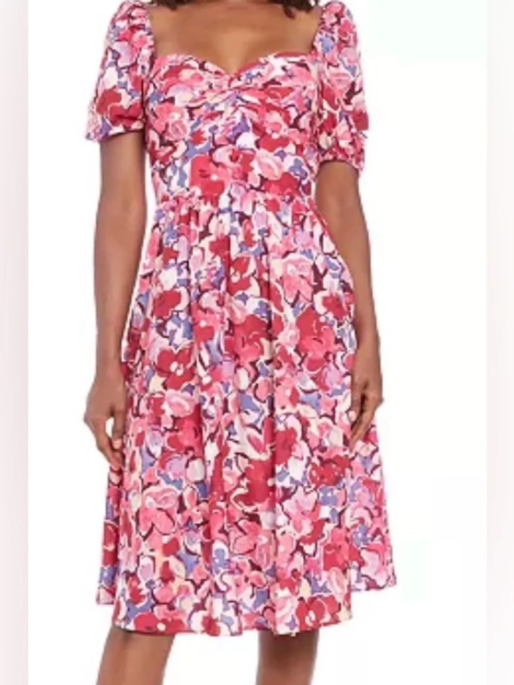 London Times Twist Front Puff Sleeve Midi Dress